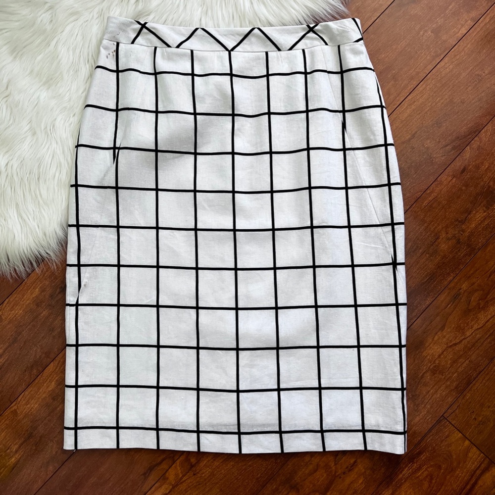 Vintage Chadwicks of Boston Linen Blend Windowpane Pencil Skirt-12 Tall